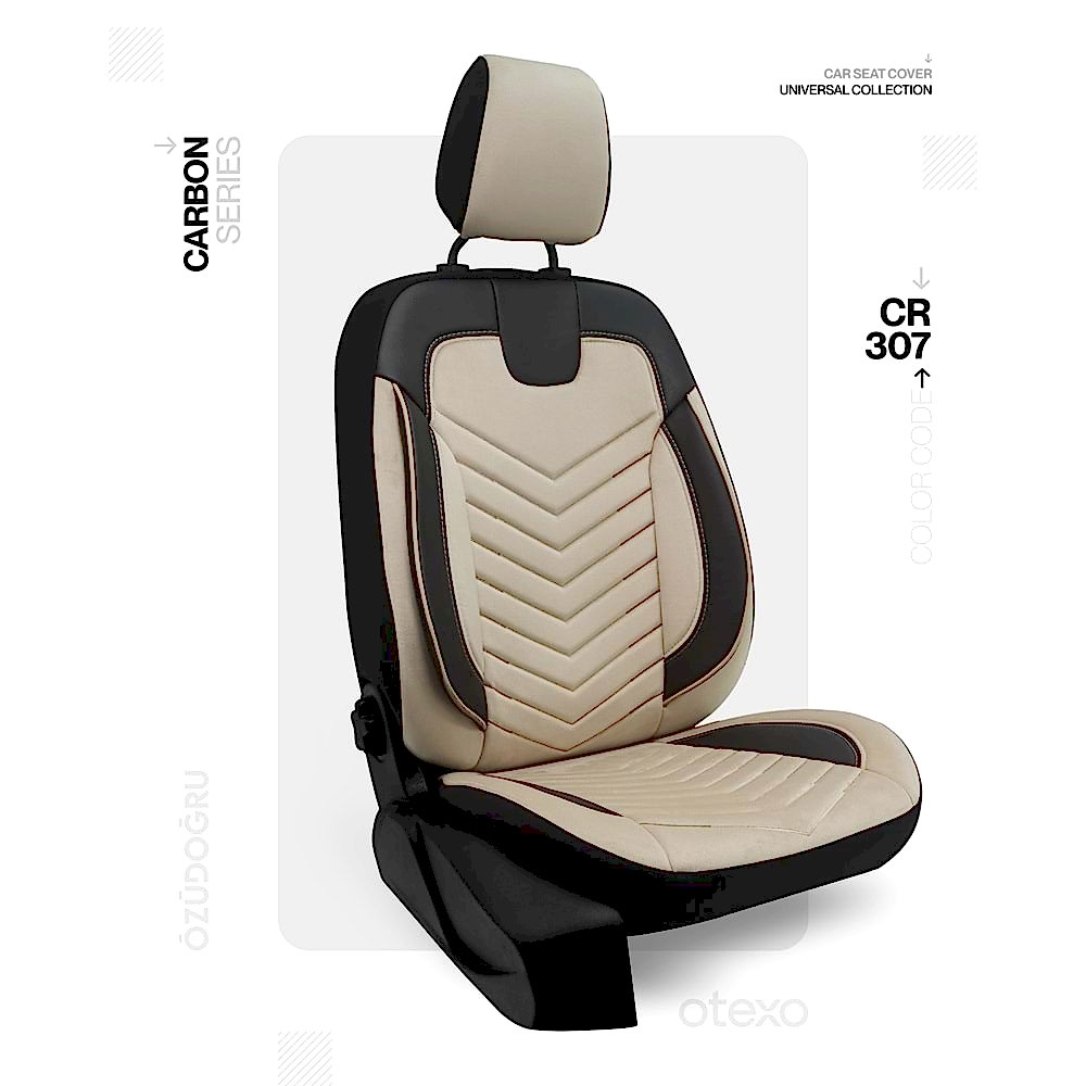 Oto Kılıf ( Carbon / Standart ) - CR-307-Krem/Siyah