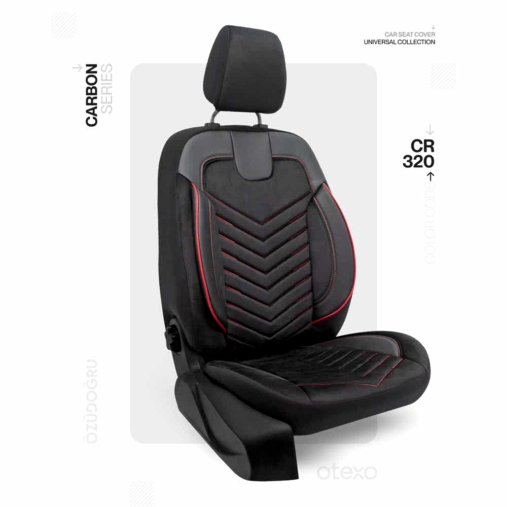 Oto Kılıf ( Carbon / Standart ) - CR-320-Siyah/Kırmızı İp