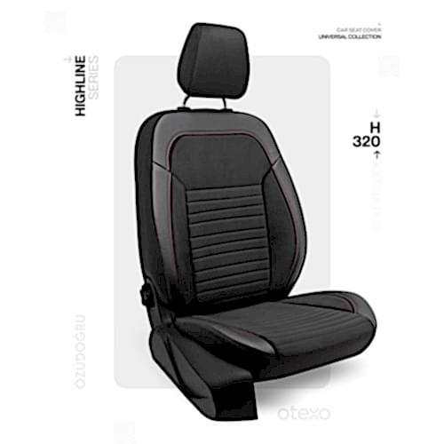 Oto Kılıf ( Highline ) 2+1 Ticari - H-320-BabyFace Siyah/Kırmızı İp