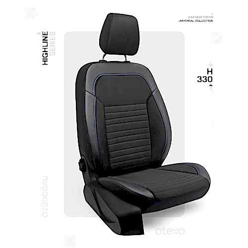 Oto Kılıf ( Highline ) 2+1 Ticari - H-330-BabyFace Siyah/Mavi İp