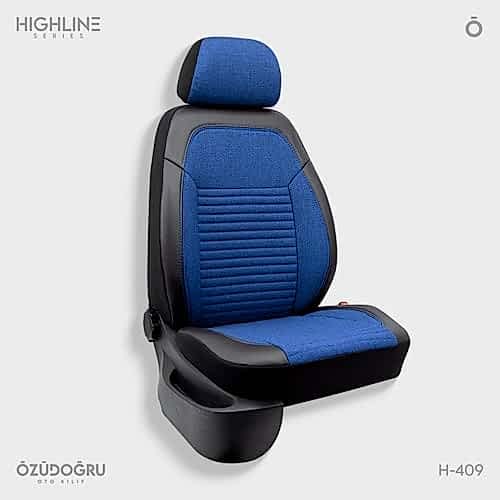 Oto Kılıf ( Highline ) - H-409-Keten Canlı Mavi/Siyah