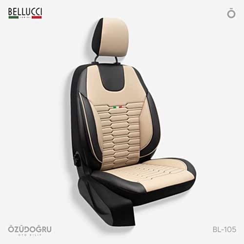 Oto Kılıf ( Deri ) ( Bellucci ) - BL-105-Krem/Siyah