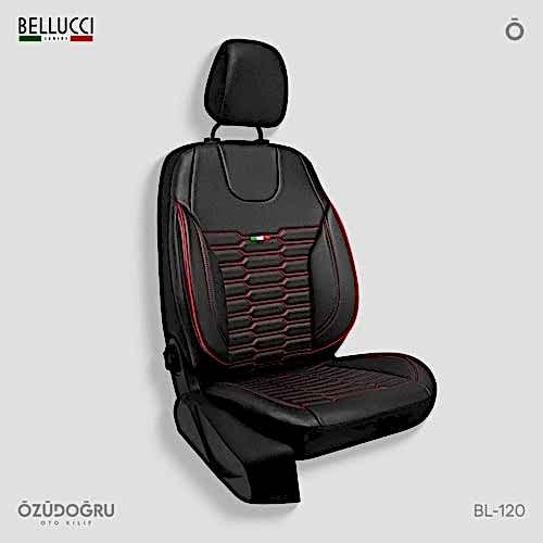 Oto Kılıf ( Deri ) ( Bellucci ) - BL-120-Siyah/Kırmızı İp