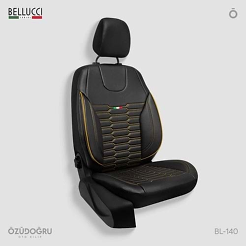 Oto Kılıf ( Deri ) ( Bellucci ) - BL-140-Siyah/Sarı İp